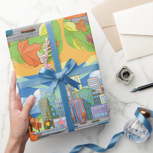 Papel De Presente Cidade No Outono