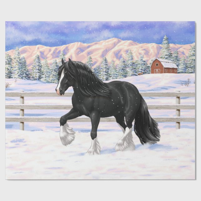Papel De Presente Cigano Negro Vanner Irlandês Cob Draft Horse Na Ne (Aberto)