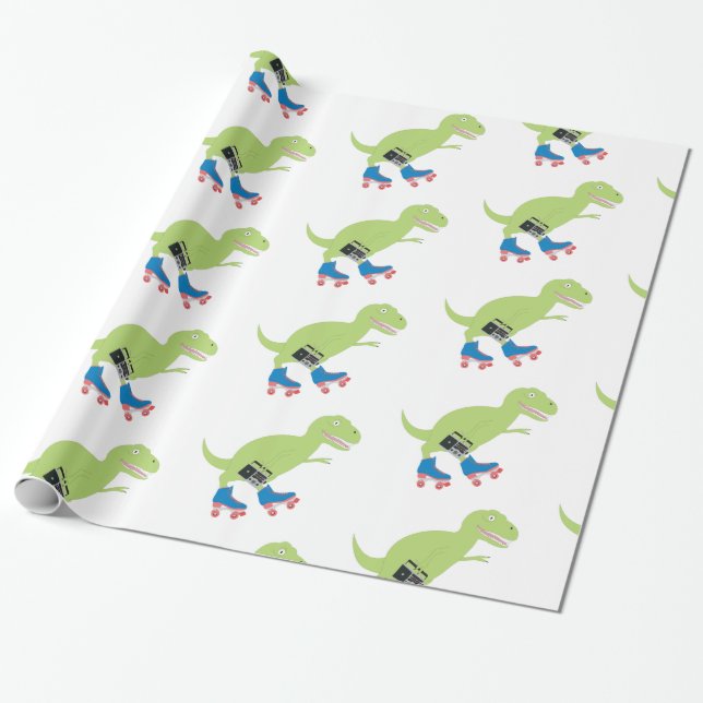Papel De Presente Cilindro do Dinossauro, Rastreando, segurando rádi (Desenrolado)