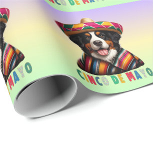Papel De Presente Cinco de Mayo Bernese Cachorros com Poncho e Sombr