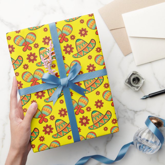 Papel De Presente Cinco de Mayo Maracas' Sombreros (Presentear)