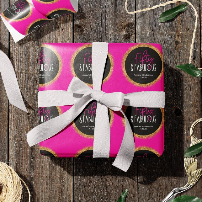 Papel De Presente Cinquenta e fabuloso 50º aniversário com texto per (Criador carregado)