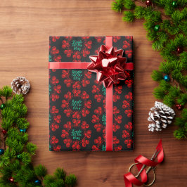 Papel De Presente Cintos de Jingles Festivos Vermelhos em Preto