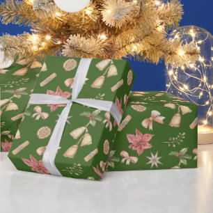Papel De Presente Cintos de Natal Aquarela, Poinsettia Green