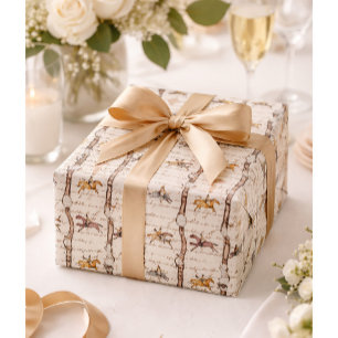 Papel De Presente Cintos e Arcos de Cavaleiros Elegantes Bege Script