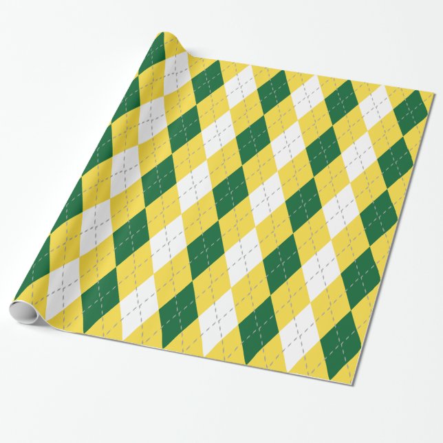Papel De Presente Cinza Amarelo de Ananás Wht XL Argyle (Desenrolado)