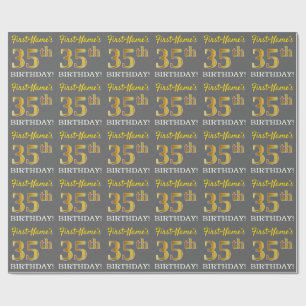 Papel De Presente Cinza, Aparência de Ouro Imitado "ANIVERSÁRIO DE 3