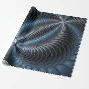 Papel De Presente Cinza Azul Plástico Arte Fractal 3D Abstrato