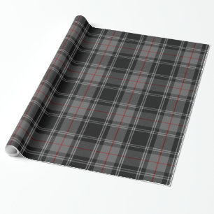 Papel De Presente Cinza Black Red Tartan Xadrez