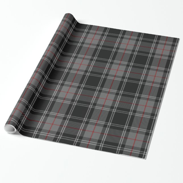 Papel De Presente Cinza Black Red Tartan Xadrez (Desenrolado)