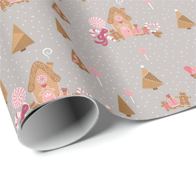Papel De Presente Cinza Bonita Pink Gingercake Cane Wraping Pap (Ponta do rolo)