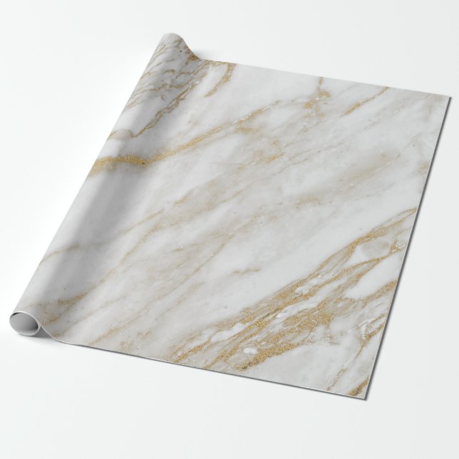 Papel De Presente Cinza Branco Dourada Carrara Marble Stone VIP (Desenrolado)