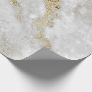 Papel De Presente Cinza Branco Dourada Carrara Marble Stone VIP
