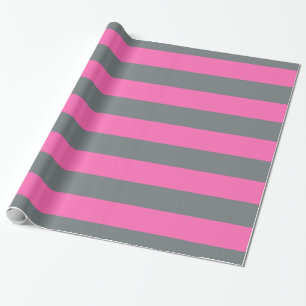 Papel De Presente Cinza Carvão, Rosa Quente #2 XL Listra Preppy 1X