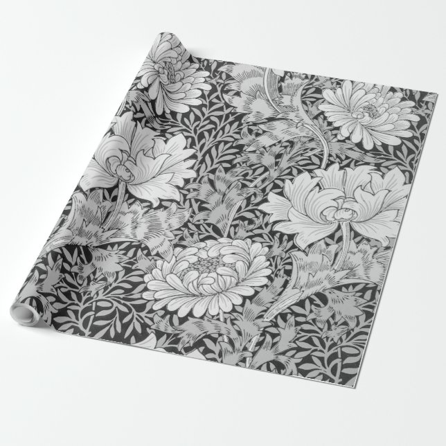 Papel De Presente Cinza Chrysanthemum, William Morris (Desenrolado)