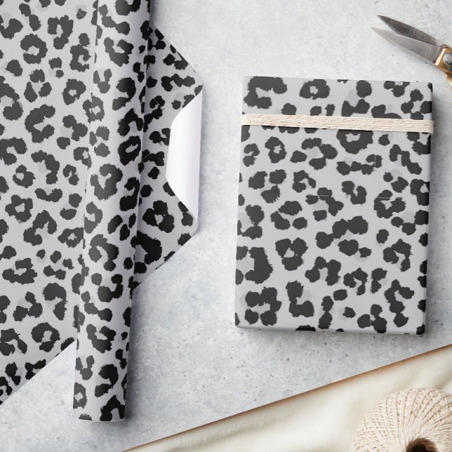 Papel De Presente Cinza cinza Ash Leopard Cheetah Padrão de Impressã (Criador carregado)