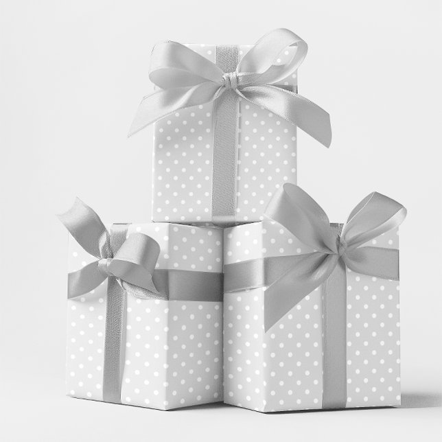 Papel De Presente Cinza clara e Bolinhas branca pequena (Light Grey and White Small Polka Dot Wrapping Paper)