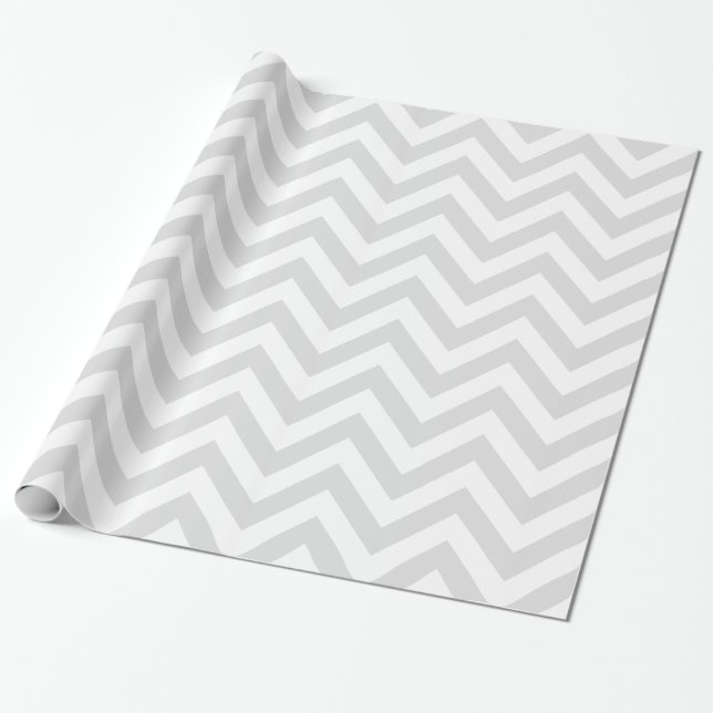 Papel De Presente Cinza Claro Branco XL Padrão Chevron ZigZag (Desenrolado)