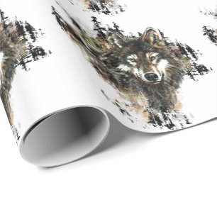 Papel De Presente Cinza d'água Wolf Mountain Willife Art