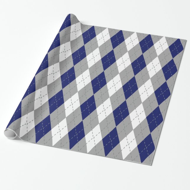 Papel De Presente Cinza de carvão marinho azul Wht XL Argyle (Desenrolado)
