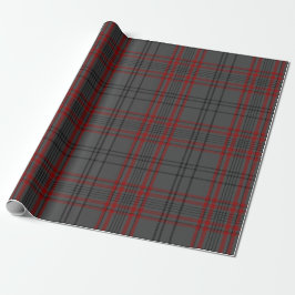 Papel De Presente Cinza de carvão  vermelha Xadrez do Tartan preto