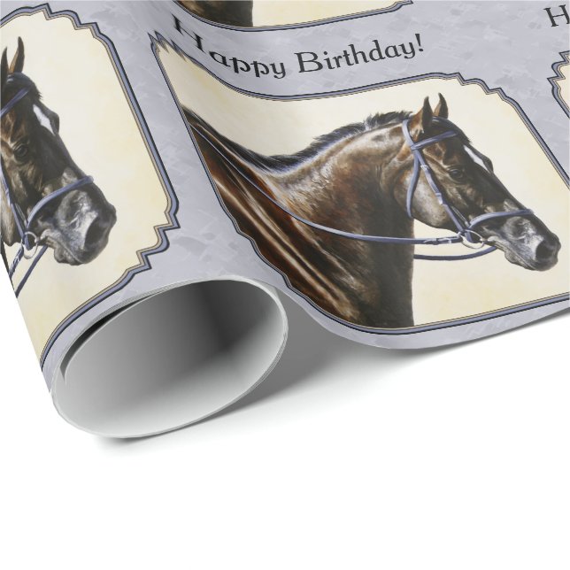 Papel De Presente Cinza de Cavalo do Esporte da Baía Escura (Ponta do rolo)
