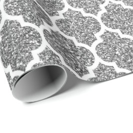 Papel De Presente Cinza de Deco de Arte Branca Quatrefoil Silver Gli