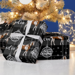 Papel De Presente Cinza de Natal Equestre Personalizado