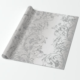 Papel De Presente Cinza de prata Damask Algodão Real Antonietta