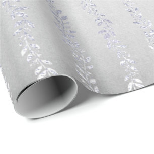 Papel De Presente Cinza de prata Floral Girland Monocromática Metáli
