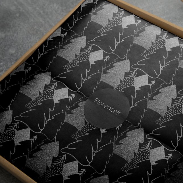 Papel De Presente Cinza de Prata Preta da Árvore de Natal com brilho (Christmas Tree Black Silver Gray Fancy Glitter Wrapping Paper)