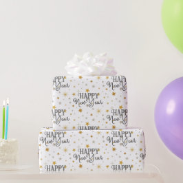 Papel De Presente Cinza de Tipografia Elegante Feliz ano novo Starry