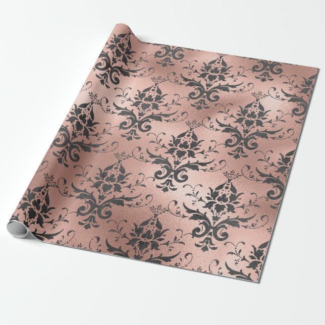 Papel De Presente Cinza Desloca Trabalho Floral a Rosa (Desenrolado)
