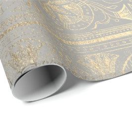 Papel De Presente Cinza Dourada Papyrus Antiguamente Egípcia Floral 