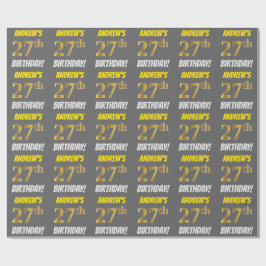 Papel De Presente Cinza, Dourado Falso/Imitação, "27º ANIVERSÁRIO"