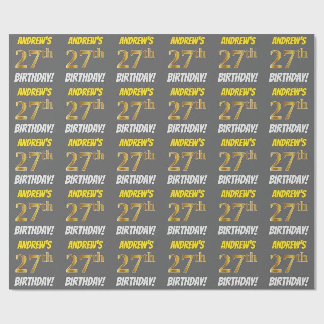 Papel De Presente Cinza, Dourado Falso/Imitação, "27º ANIVERSÁRIO" (Aberto)