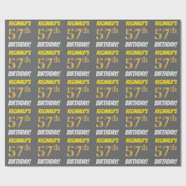 Papel De Presente Cinza, Dourado Falso/Imitação, "ANIVERSÁRIO DE 57  (Aberto)