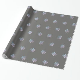 Papel De Presente Cinza e design de floco de neve roxo