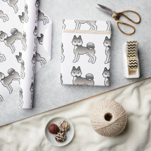 Papel De Presente Cinza E Padrão Branco Do Cachorro Klee Kai Cute
