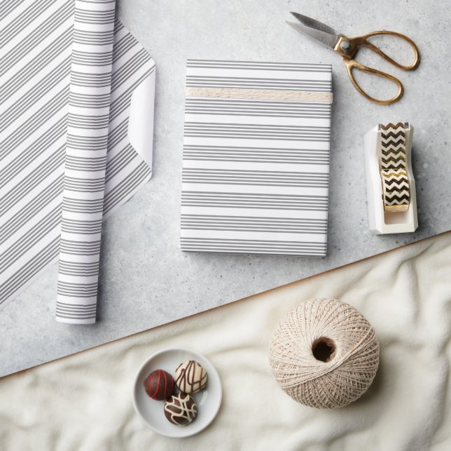 Papel De Presente Cinza e padrão de cinco faixas brancas (Artesanato)
