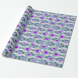 Papel De Presente Cinza e padrão de flores roxas