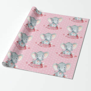 Papel De Presente Cinza e rosa, bebê elefante