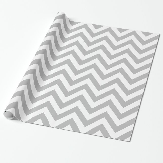 Papel De Presente Cinza Escuro Branco XL Padrão Chevron Zigue-Zague (Desenrolado)