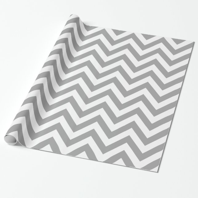 Papel De Presente Cinza Escuro Branco XL Padrão Chevron ZigZag (Desenrolado)