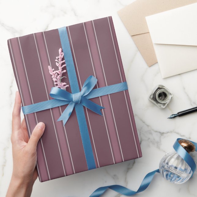 Papel De Presente Cinza Escuro Carmesim & Listras Cinza Carmesim (Presentear)