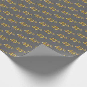 Papel De Presente Cinza, Faux Dourado 40º (quadragésimo) Evento