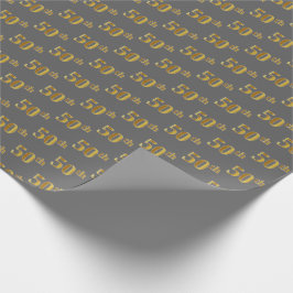 Papel De Presente Cinza, Faux Dourado 50º (50º) Evento