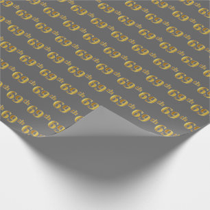 Papel De Presente Cinza, Faux Dourado 69º (Sessenta e nono) Evento