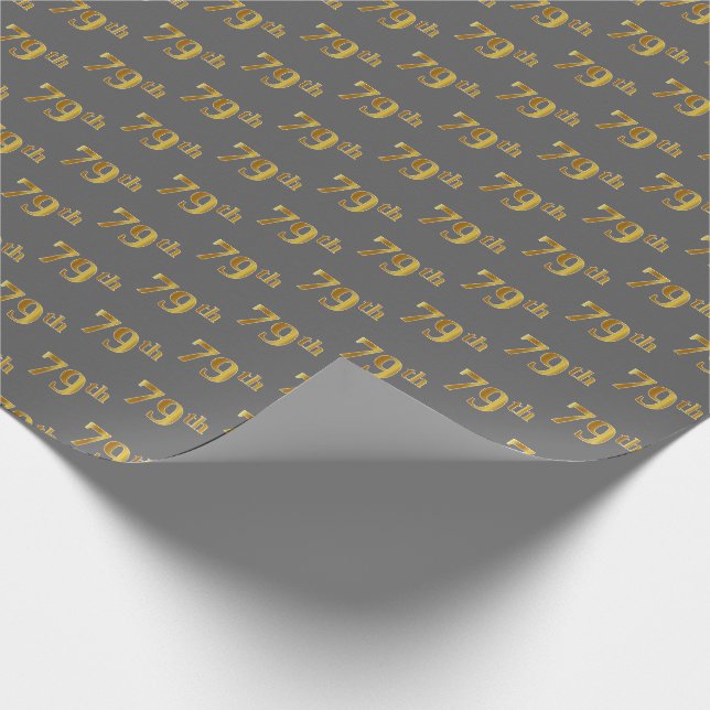 Papel De Presente Cinza, Faux Dourado 79º (setenta e nove) Evento (Ponta)