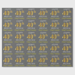 Papel De Presente Cinza, Faux Dourado "aniversário de 40 anos FELIZ"